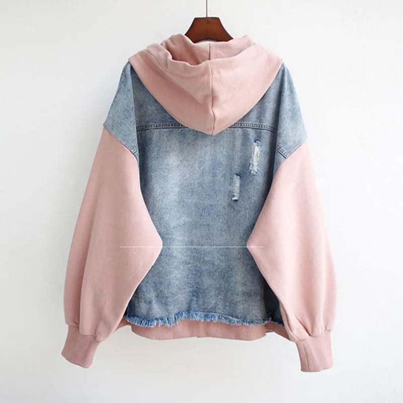 Patchwork Denim Hoodie Jacket