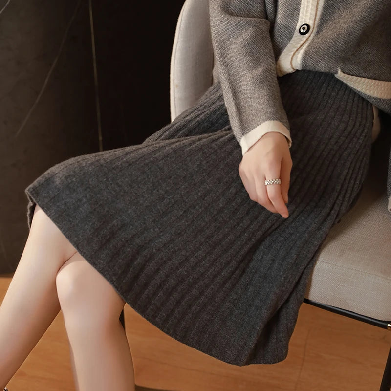 Wool Knit A-Line Office Dress