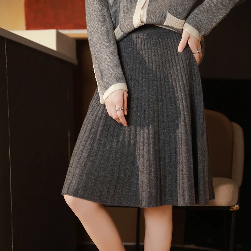 Wool Knit A-Line Office Dress