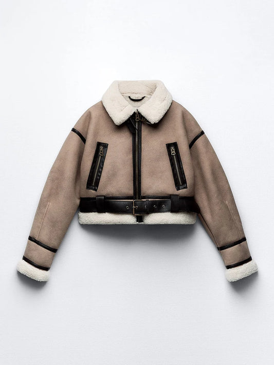 Vintage Faux Leather Shearling Jacket
