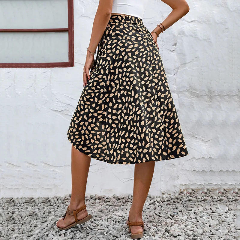 Leopard A-Line Midi Skirt