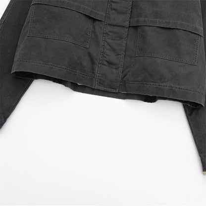 Two-Tone Collar Zip Jacket