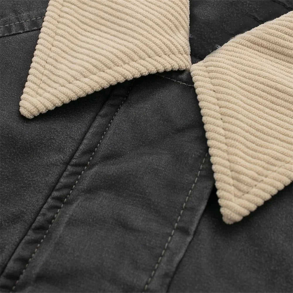 Two-Tone Collar Zip Jacket