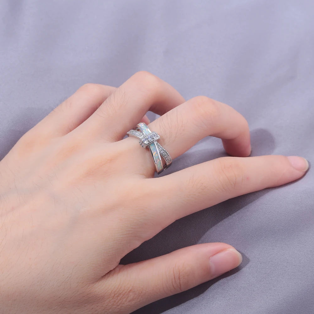 Opal & Diamond embedded Ring