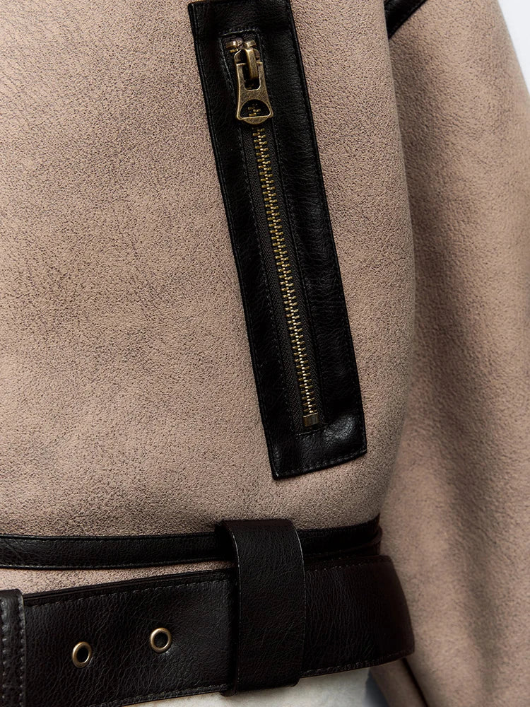 Vintage Faux Leather Shearling Jacket