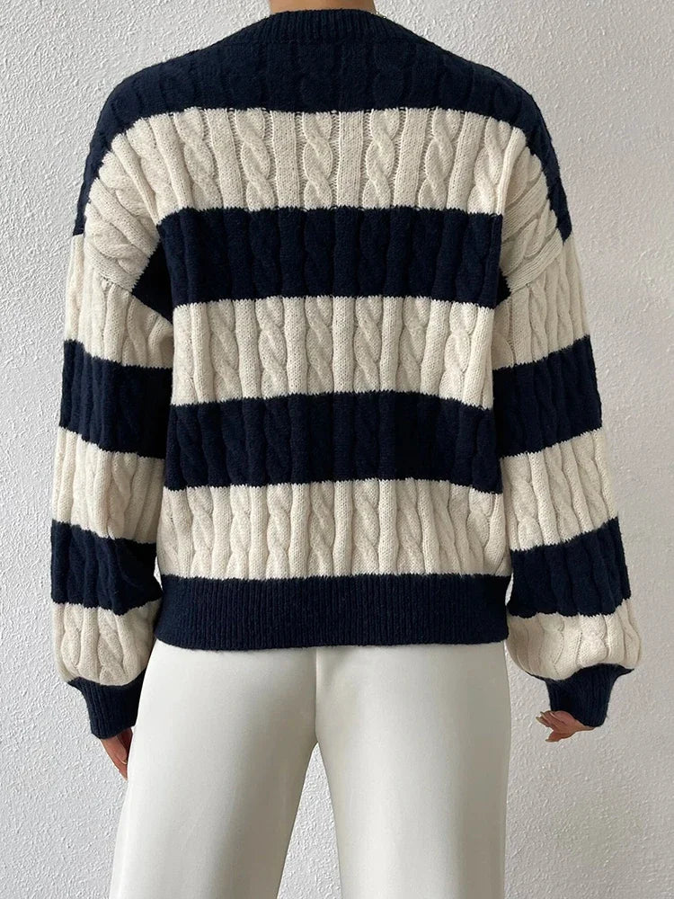 Striped Soft Knit V-Neck Sweater