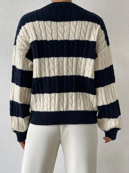 Striped Soft Knit V-Neck Sweater